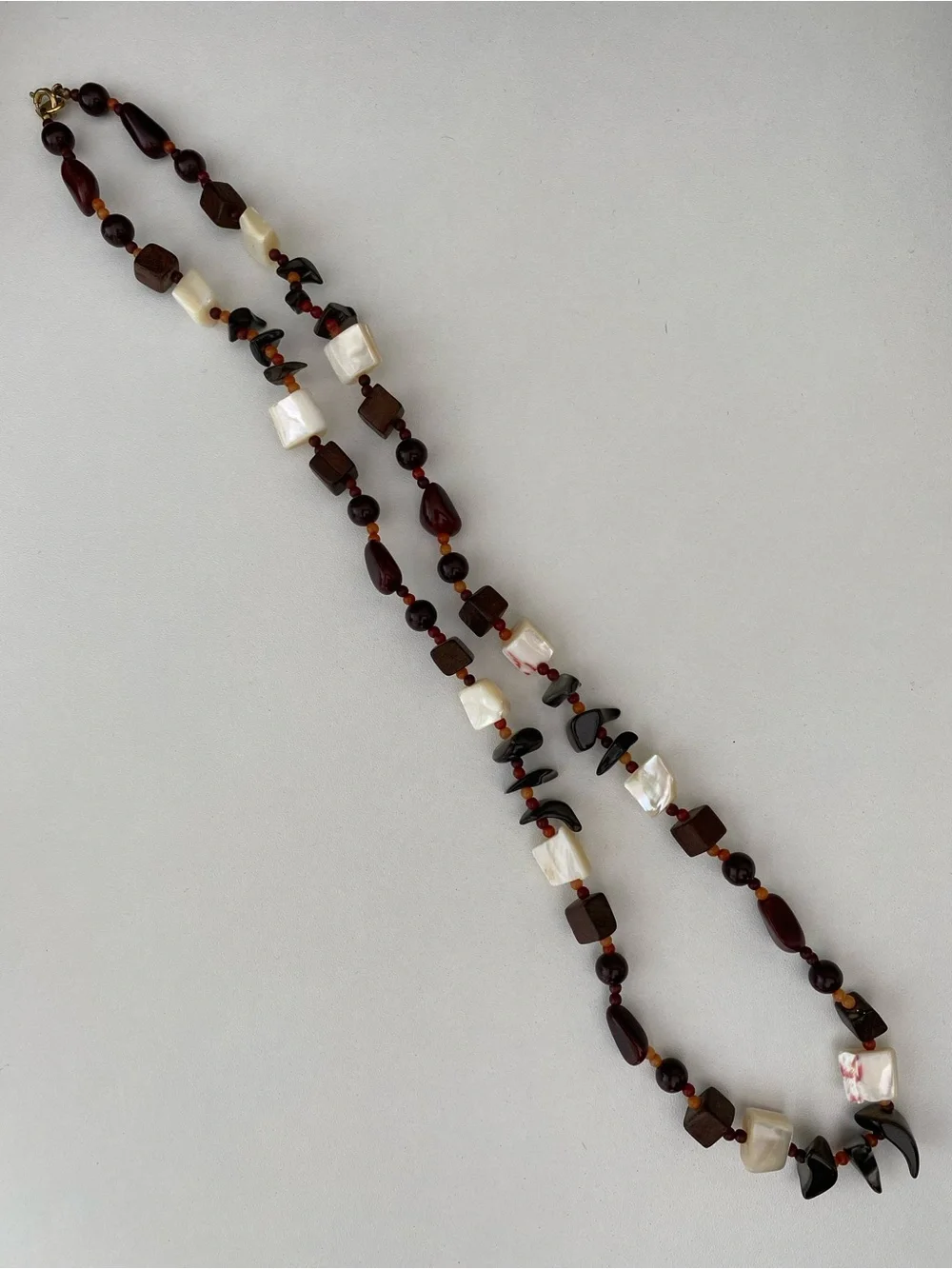 Handcrafted Brown and Cream Beaded Necklace